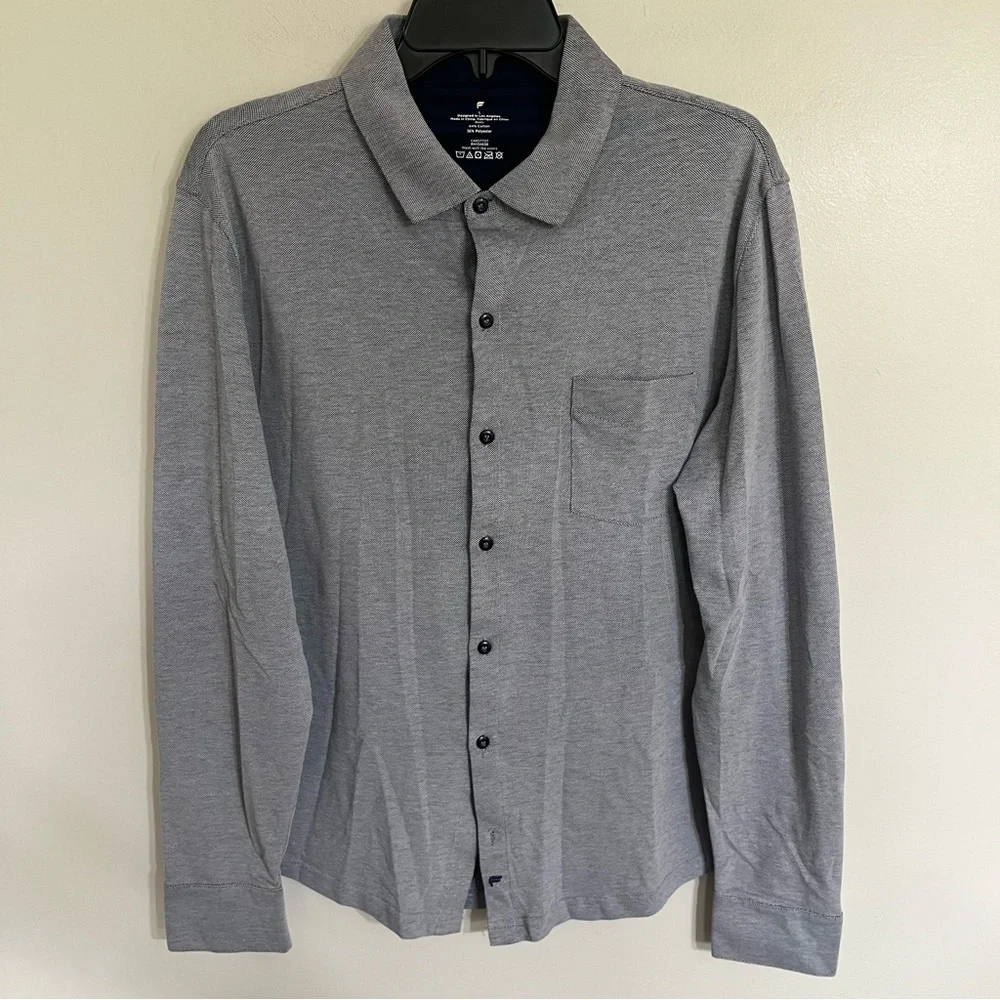 Fabletics Mens The Dash Long Sleeve Button Up Shirt Size Large Knit Navy Heather